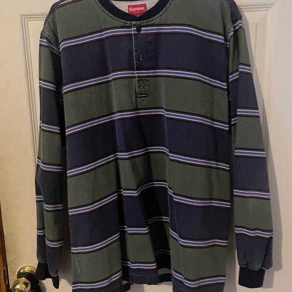 Supreme Men's Long Sleeve Shirt in Green and Blue Stripes - Picture 1 of 3